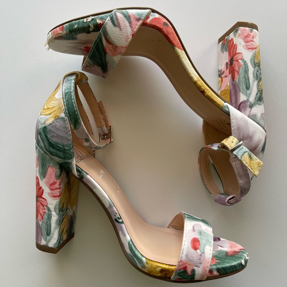 Floral Block Heel Sandals
